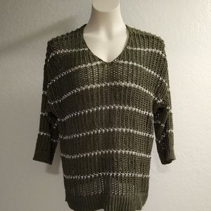 Chicos Green Crochet Pullover Sweater 3/4 Sleeves